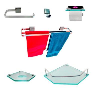 Imagem de 1 Kit Para Banheiro Luxo Max Vidro Incolor Sextavado - Diretoo