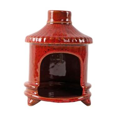 Imagem de Fenteer Decoração de casa do incenso compacto exclusivo, mesa central de mesa queimador de incenso, cerâmica para a mesa lateral da estante mesa de escritório, Vermelho