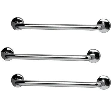 Imagem de Barra de Apoio Inox 60cm Kit 3 unidades Idoso Deficiente Cadeirante Banheiro Acessibilidade Suporte Resistente Corrimao Escada Segurança