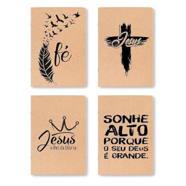 Imagem de Kit 4 Cadernos Kraft, caderneta, A5, 80 Páginas brancas Sem Pauta, 90g, Conjunto com 4 Designs, Grampeados, estilo Midori