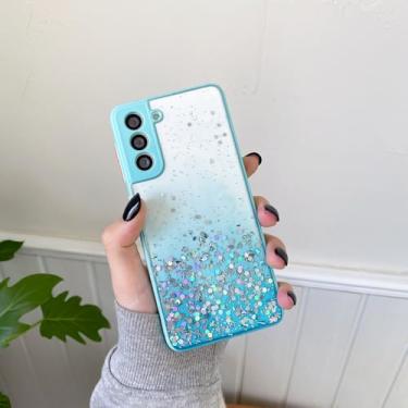 Imagem de Capa de celular transparente com glitter brilhante para Samsung Galaxy S24 S23 S22 S21 Ultra Plus FE A72 A52 A32 A51 A50 A53 A73, capa de cor gradiente, azul, para A32 4G
