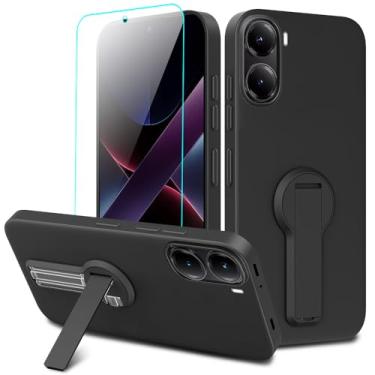 Imagem de Capa para celular Xiaomi Poco X7 Pro/Redmi Turbo 4 5G com protetor de tela, suporte oculto dobrável giratório de 360°/suporte de silicone TPU para Xiaomi Poco X7 Pro 5G 2025 - Preto