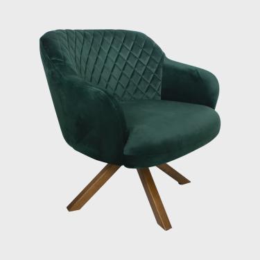 Imagem de Poltrona Decorativa Kitana Pés Madeira Giratório Veludo Verde G15 - Gran Belo