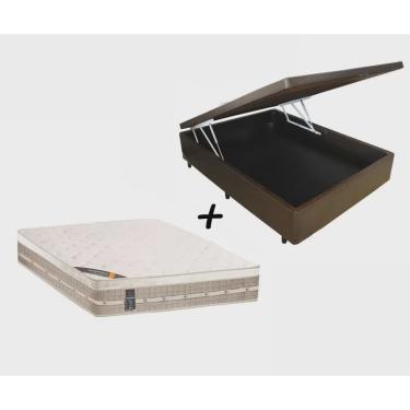 Imagem de Cama Box Com Baú Casal Sintético Marrom + Colchão Castor Casal Molas Premium Tecnopedic 138x188