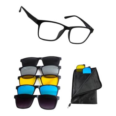 Imagem de Armação Óculos De Grau Maculino Quadrada Clipon 5 Em 1 Maxx