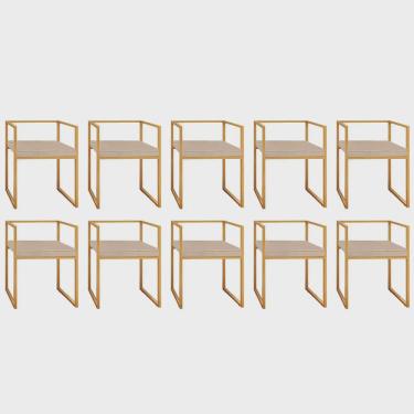 Imagem de Kit 10 Cadeira de Jantar Cubo Office Escritório Recepção Ferro Bronze Sintético Bege - Ahz Móveis