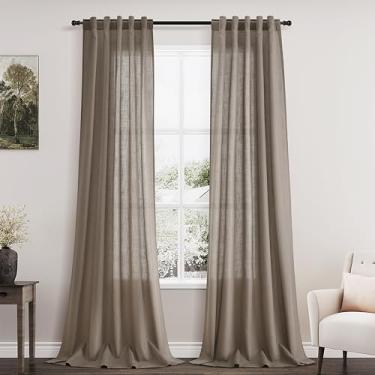 Imagem de Cortinas de linho cinza-acastanhado escuro 262 cm de comprimento, conjunto de 2 painéis para sala de estar, bolso traseiro com abas semitransparentes, modernas, minimalistas, extra longas, cortinas de