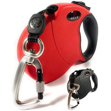 Imagem de Enthusiast Gear Coleira retrátil para cães grandes e médios com mosquetão de travamento | Correia de poliéster refletiva forte de 4,9 m resistente, quebra e trava de 1 botão, alça antiderrapante, sem
