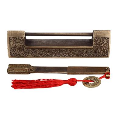 Imagem de Padlock de Antiguidades Chinesas, Trava de Cadeado Horizontal de Latão retrô 13,8 X 4 X 2cm, Trava Antiga Decorativa Exclusiva para Armários, Gavetas, Colecionáveis ​​com Padrão