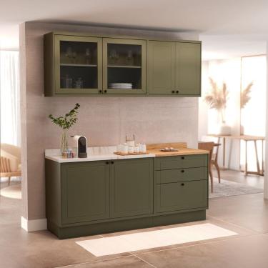Imagem de Cozinha Compacta 4 Peças 6 Portas 3 Gavetas 1 Tampo Sevilha Verde Hill