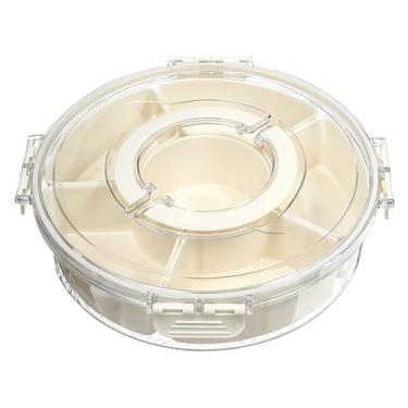 Imagem de Bandeja giratória dividida com tampa e alça, caixa de lanche com 6 compartimentos, recipiente portátil de viagem para servir comida ao ar livre, festa e organizador de especiarias