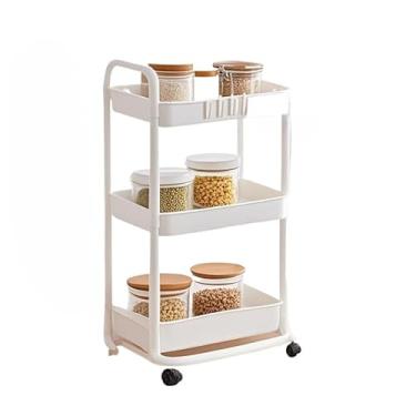 Imagem de Carrinho Organizador Multiuso 3 Prateleiras Com Ganchos Alça Ferro Com Rodinhas
