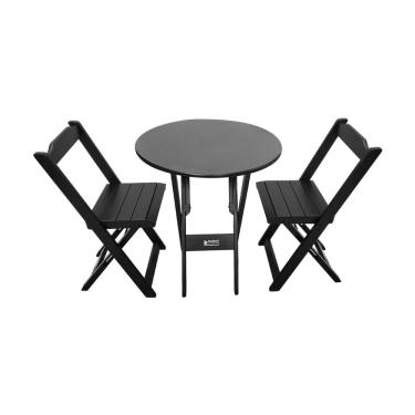 Imagem de Mesa Dobrável de Madeira Redonda 70cm com 2 Cadeiras Preta - Tarimatã