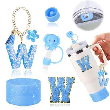 Imagem de AiScrofa Conjunto de acessórios de copo para copo stanley de 850 g 1134 g com alça, incluindo pingentes de iniciais, tampa de palha, bota, adesivo, tampa de silicone à prova de derramamento, decoração