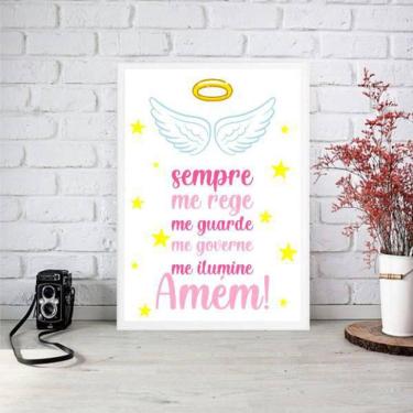 Imagem de Quadro Decorativo Oração - Anjo Da Guarda Rosa 45X34Cm