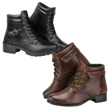 Imagem de Kit 2 Pares Bota Coturno Feminina Casual Elegante Clássica Couro-Feminino