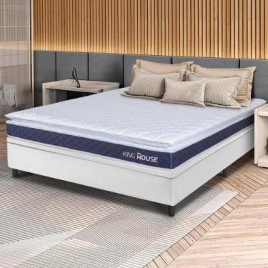 Imagem de Conjunto Box Baú Branco Durban Azul Espuma D28 Casal 138x188x64 - King