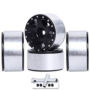 Imagem de 4 rodas de alumínio 1.0 Beadlock para carro axial SCX24 1/24 RC com porcas e chave cruzada (tipo 1)