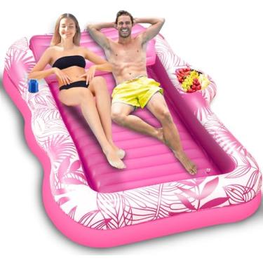 Imagem de TURNMEON Boia Inflável Extra Grande Para Piscina De Bronzeamento Artificial De 83" X 63" Para Adultos Com Encosto E Suporte Para Bebidas Grande, Cama De Bronzeamento Artificial Cheia De Água, Jangad