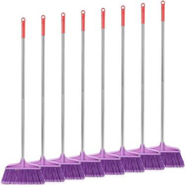 Imagem de Lasnten Lasnten Pacote com 8 vassouras resistentes para uso interno e externo, vassoura comercial de 129 cm com cabo longo destacável de aço inoxidável, ferramentas de limpeza comercial para casa