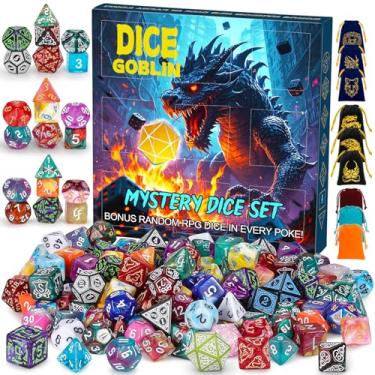 Imagem de CiaraQ Mystery DND Dice Sets - Random 9 Complete Polyhedral Dice Sets with 9 Random Bags, Wide Range of Patterns, Surprise Blind Box DND Gifts for Dungeons & Dragons, Role Playing Table Game