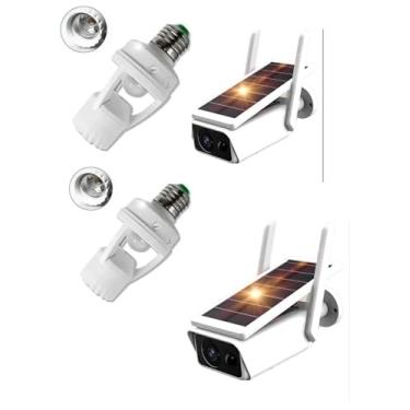 Imagem de Kit Câmera de Segurança Solar WiFi Externa com Sensor de Movimento e 2 lampadas com sensor automatico liga desliga Branco