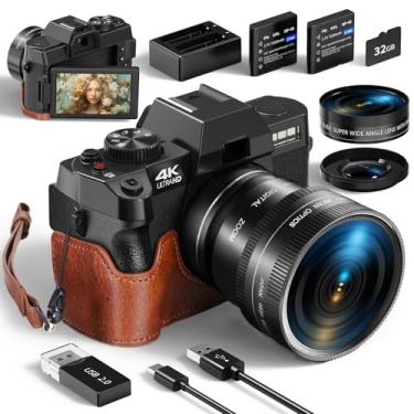Imagem de Monitech Câmera Digital Para Fotografia E Vídeo, 4K 48Mp, Vlog, Youtube, Tela Flip De 180°, Zoom 16X, Grande Angular 52 Mm, Suporte Alça Couro, 2 Baterias, Cartão Tf 32 Gb