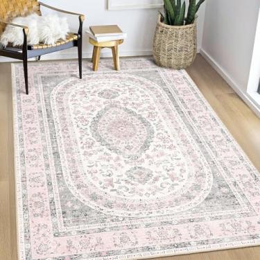 Imagem de Castage Tapete rosa 7 x 12 cm, tapetes laváveis Boho para quarto, sala de estar, cozinha, entrada, pequeno, vintage, envelhecido, casa de fazenda, antiderrapante, cinza, blush floral