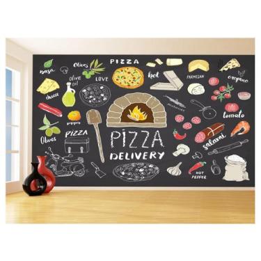 Imagem de Papel De Parede Estilo Lousa Pizza Ingrediente 3,5M Lcb07 - Você Decor