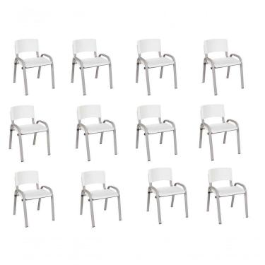 Imagem de Kit 12 Cadeiras Infantil Iso, Escola, Base Cinza- Branco