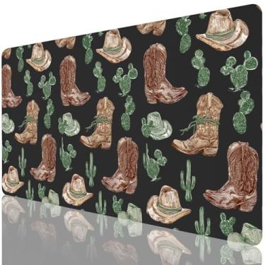 Imagem de Cozynestcy Tapete de mesa retrô caubói ocidental para escritório 60 x 29 cm fofo kawaii planta tapete de mesa couro PU grande tapete de mouse pad moderno tapete de mesa antiderrapante para meninas