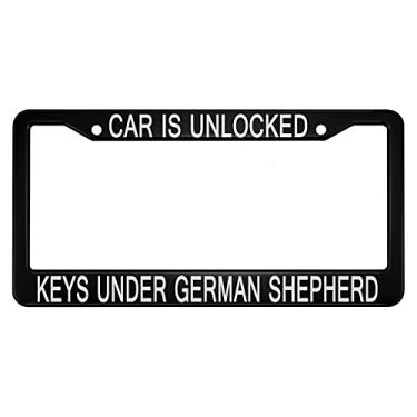 Imagem de oFloral Chaveiro para carro é desbloqueado sob o pastor alemão de liga de alumínio, moldura para placa de carro inteligente para cães e animais de estimação aplicável ao padrão dos EUA de metal frontal para carro etiqueta de moldura para mulheres e homens (pacote com 1)
