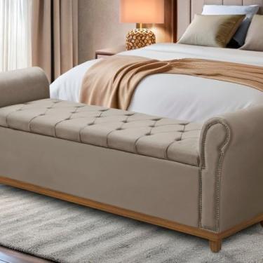 Imagem de Baú Para Quarto Cama Box Queen Size Grécia Madeira Estofado (Capuccino)