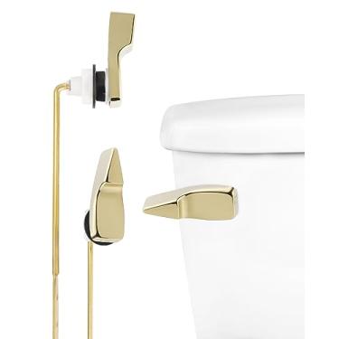 Imagem de Hibbent Substituição do puxador do vaso sanitário, alavanca de descarga de tanque de montagem frontal compatível com o padrão americano, alavanca de viagem de vaso sanitário com correntes de melindrosa de aço inoxidável, ouro brilhante