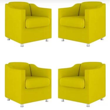 Imagem de Kit 4 Poltronas Bia Decorativa Reforçada Recepção Clinica Salão Sala De Estar Suede Amarelo