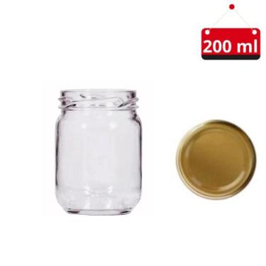 Imagem de 05 Un. Pote de vidro de 200 ml com tampa e lacre - Nadir, Dourado