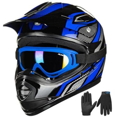 Imagem de ILM Motocicleta infantil ATV Motocross Dirt Bike BMX Downhill Off-Road MTB Mountain Bike Capacete aprovado pelo DOT (juvenil, GG, azul/prata)