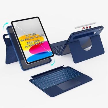 Imagem de accrosoo Para iPad de 10 polegadas 10ª geração 2022, suporte rotativo de 360° e destacável para retrato e paisagem, touchpad multigestos, ângulo de 0 a 170°, capa de teclado magnético de proteção
