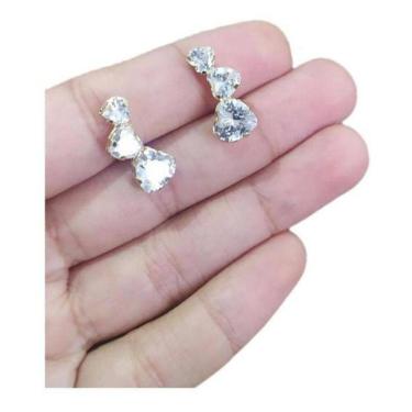 Imagem de Brinco Ear Cuff Noiva Pedra Zirconia Coração Dourado Festa