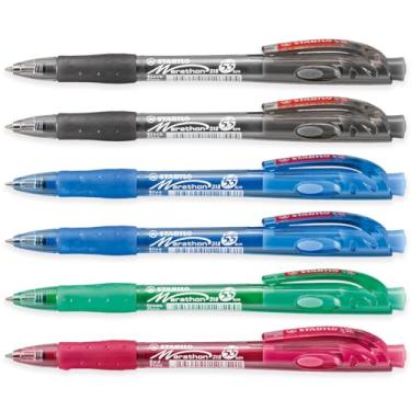 Imagem de STABILO Marathon - Caneta esferográfica retrátil - fina - pacote com 6 (preto, azul, verde, vermelho)