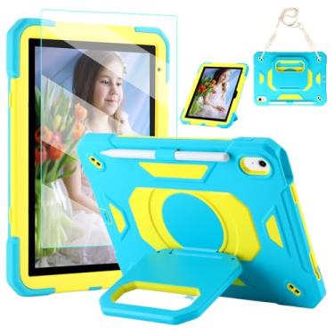 Imagem de Capa para iPad (A16) 2025 11ª geração 10,9 polegadas, iPad 10ª geração 2022 10,9 polegadas, com protetor de tela de vidro temperado, capa infantil resistente com alça de ombro/suporte para lápis