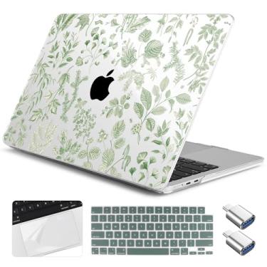 Imagem de Yebiseven Capa para MacBook Air 13,6 polegadas M4/M3/M2 2025 2024 2023 2022 lançado A3240/A3113/A2681, capa rígida para laptop com capa de teclado e protetor de trackpad e 2 adaptadores OTG, frondoso