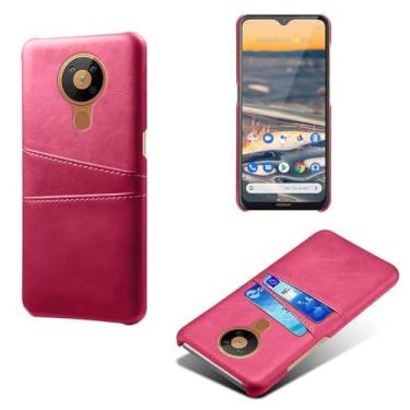 Imagem de Capas Compatível com Nokia 5.4,Caso de couro PU-Tampa de telefone a prova de choque com 2 slots de cartão,Proteção anti-impressão digital e anti-gota-Rose Red
