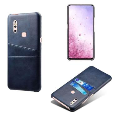 Imagem de Capas Compatível com VIVO V15,Caso de couro PU-Tampa de telefone a prova de choque com 2 slots de cartão,Proteção anti-impressão digital e anti-gota-Blue