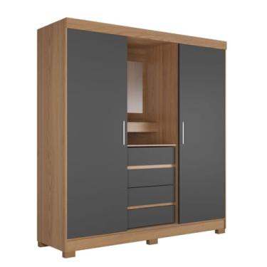 Imagem de Guarda-Roupa Italo Casal 2 Portas de Correr c/Espelho (Carvalho com Grafite)