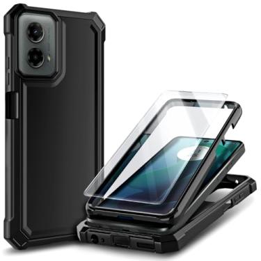 Imagem de WDHD Capa de celular projetada para Motorola Moto G 5G 2024 com protetor de tela integrado, capa protetora resistente à prova de quedas de grau militar de 3 m (preta)