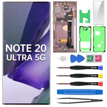 Imagem de BESJMYT Tela de substituição AMOLED para Samsung Galaxy Note 20 Ultra 5G OLED Display Touch Digitalizador conjunto completo com moldura de bronze místico e botão lateral kit de ferramentas de reparo