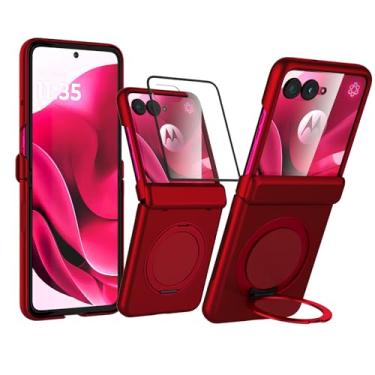 Imagem de Eastcoo Capa magnética para Moto Razr Ultra 2025, compatível com Mag-Safe, proteção de dobradiça central, suporte de anel de dedo giratório de 360° com protetor de tela integrado para Motorola Razr 60