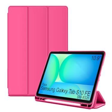 Imagem de Capa Tablet flip para Samsung Galaxy Tab S10 FE 5G SM-X526 BZADZTO Smart pen 10.9 polegadas resistente aveludada compatimento para caneta Case capinha Anti Impacto Suporte Pencil - Alamo (Rosa Escuro)