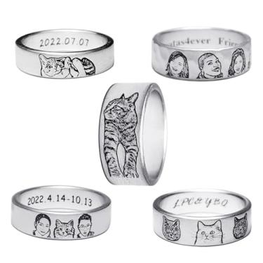 Imagem de AREH Anel com foto personalizada, gravado, gato, cachorro, imagens, nome, palavra, símbolo, anel para homens e mulheres, presente de Dia das Mães, Metal não precioso, Sem pedra preciosa